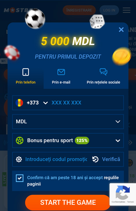 Înregistrare în aplicația MostBet