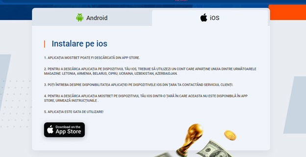 Încărcarea aplicației MostBet pentru iOS